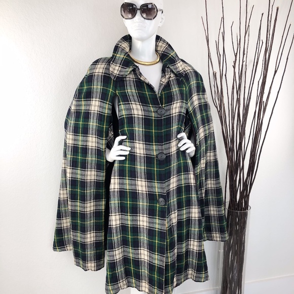 Vintage Jackets & Blazers - Vintage Oversized Plaid Wool Cape Coat